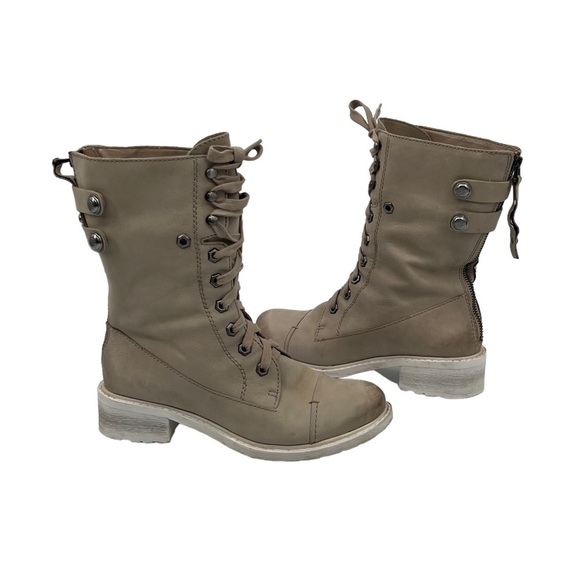 Sam Edelman Cream Darwin Tumbled Leather Chunk Heel Combat Boots Size 6 Women’s - Picture 1 of 10